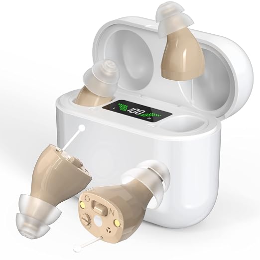 Hearing Aids, Digital Rechargeable OTC Hearing Aids for Seniors with Charging Case, Invisible Hearing Amplifier with Noise Reduction (Beige)
