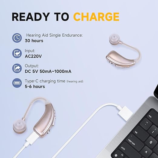 Compact, portable noise-canceling Hearing Amplifier, rechargeable, delivers clear all-around sound（Silver）