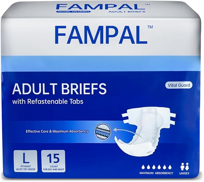 Vital Guard Adult Diapers, Disposable Incontinence Briefs with Tabs for Men and Women, Maximum Absorbency, Odor Control, Large, 15 Count