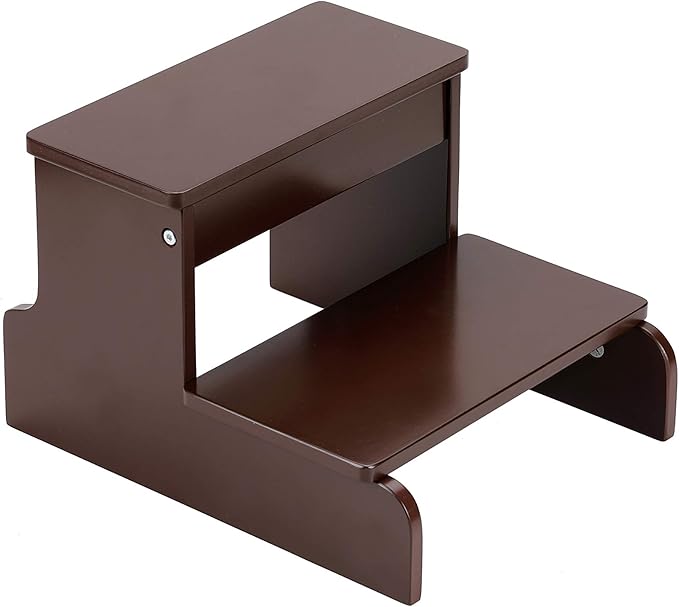 BirdRock Home Wooden Step Stool for Kids - Walnut - Decorative - Strong Sturdy Wood 2 Steps - Toddler Kids Step Helper for Kitchen Sink – Bathroom Toilet Stepping – Lightweight Construction
