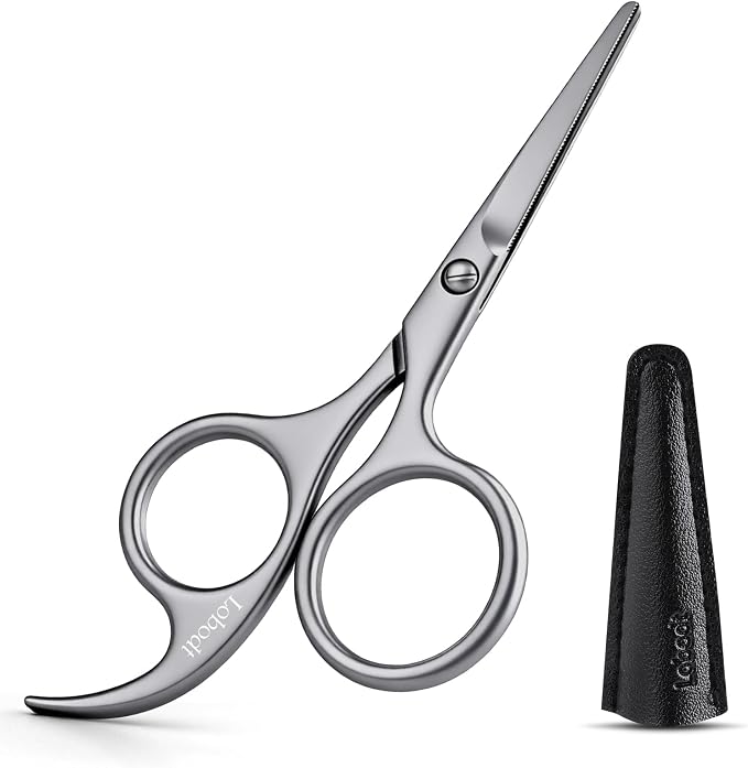 4.72-inch high-end nose hair trimmer, Small scissors with rounded heads, Suitable for trimming fine and soft facial hair and trimming men's beards in beauty salons(matte silver)