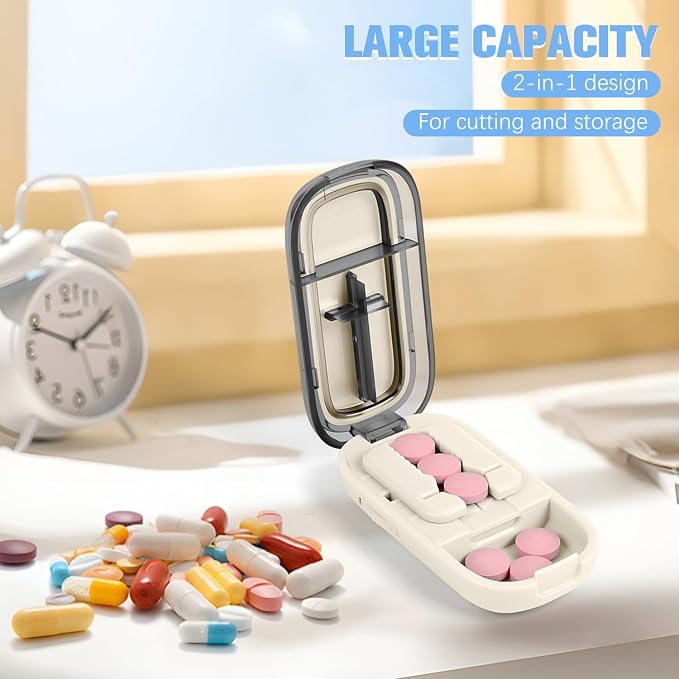 Pill Cutter Splitter for Small and Tiny Pills - 1/4 Pill Cutter with Centering Device - Easy-to-Use Splitter for Precision Cuts - for Small and Tiny (White)