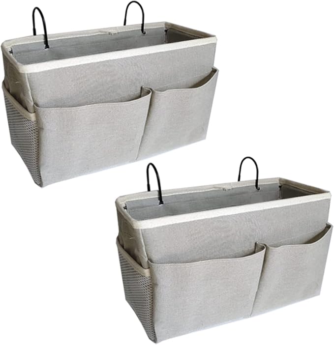 SMALL GOAL Bedside Caddy, Bedside Hanging Storage Organizer for College Dorm Bed, Bunk and Hospital Beds, Can be Placed Magazine, Books, Phones,Keys, kettle, Glasses (grey, 2pack)