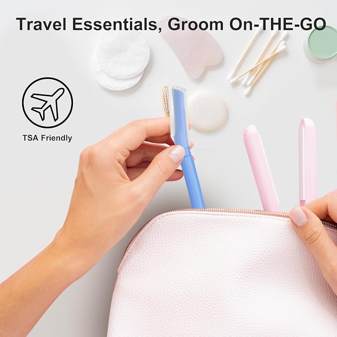 Dermaplane Razor for Women, Facial Razor, Peach Fuzz Remover, 10ct Navy | Disposable Dermaplaning Tool for Facial Hair Removal & Exfoliation, Microblade Design, Easy Replacement for Home & Travel