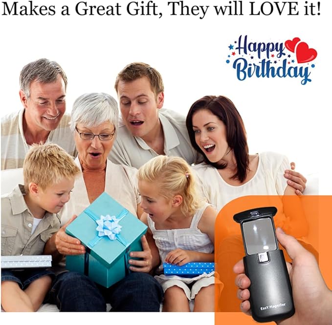 EasY Magnifier Small Pocket Magnifying Glass 30X with LED Light for Reading; Lighted Hand Held Coin Loupe; Mini Magnify Lens; Gifts for Seniors