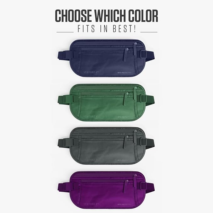 VENTURE 4TH Travel Money Belt, RFID Blocking Passport Holder - Sleek Navy