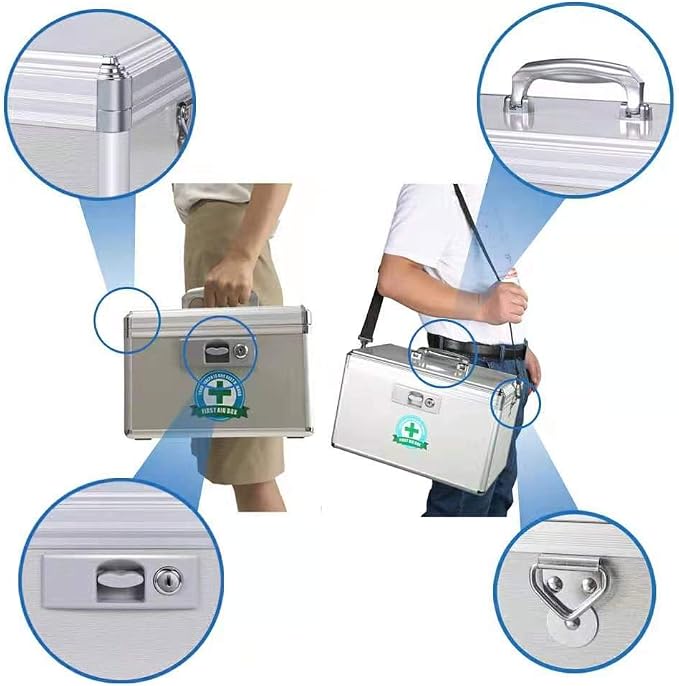 Durable Empty Medicine Box Storage Box Lock Box for Storage Collection Portable Lockable with Removable Sticker Tray Shoulder Strap (X-Large )