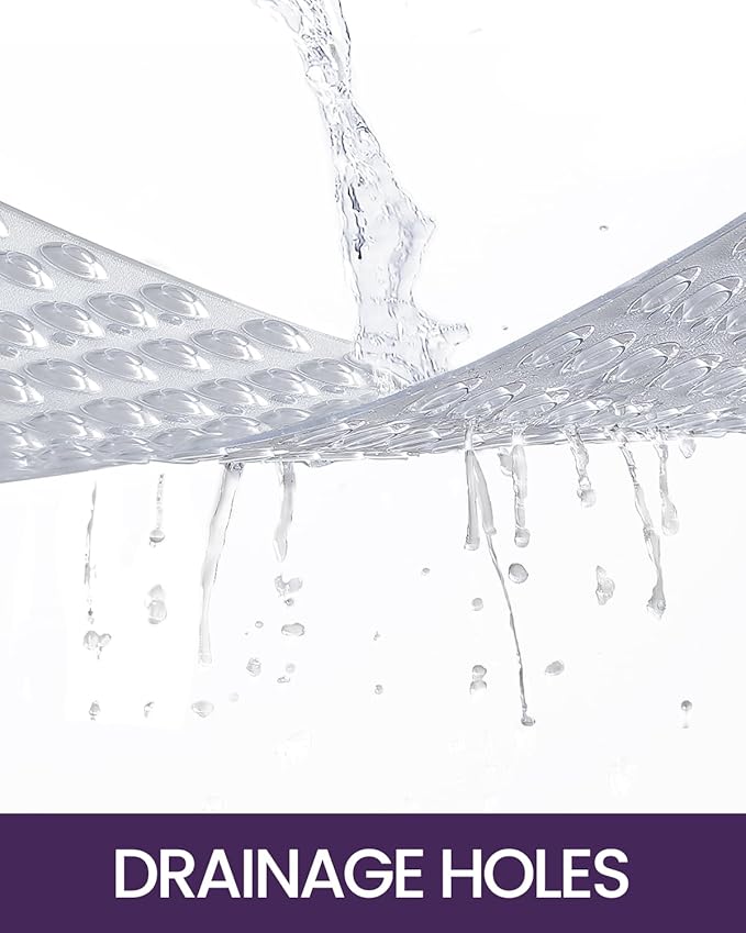 DEXI Bathtub Mat Non Slip 16x35, Shower Floor Mats for Bathroom Bath Tub, Washable Oval Bathmat with Suction Cups and Drain Holes, Clear