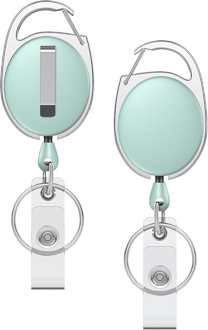 Uniclife 2 Pack Retractable Keychain, Retractable Badge Reel, Heavy Duty Badge Holder Clip for Keys and ID Card, Key Chain Extender with Carabiner Belt Clip and Key Ring, Light Green
