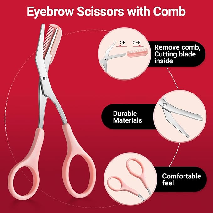 TsMADDTs Tweezers for Women Facial Hair, 8-piece Eyebrow Kit with Bag | Stainless Steel Precision Tweezers Set for Eyebrow, Face, Nose, Lash, Ingrown & Splinter, Gift Set with Scissor, Razor, Brush