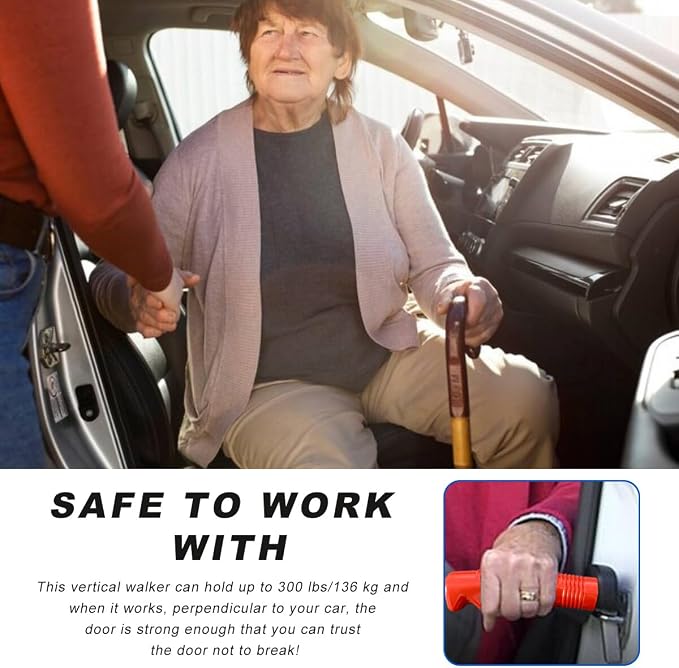 Car Door Handle for Elderly, Auto Cane Portable Vehicle Assist Support Handle Grab Bar, Multifunction Car Door Latch Bar Standing Mobility Aid for Seniors and Handicapped (Red)