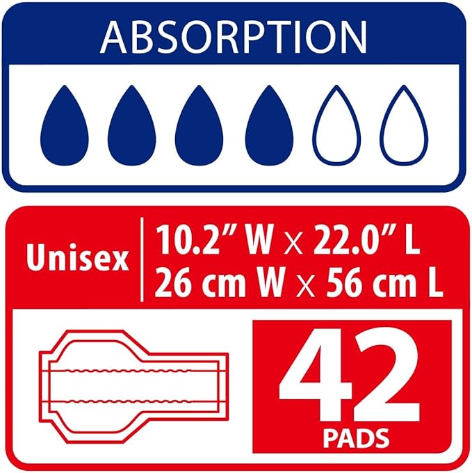 Refré Adult Diaper Insert Pads for Night - Unisex Protective Underwear Liners for Overnight Protection - Booster Pads for Tabbed Briefs - Odor Control Adhesive Incontinence Pads - 11"x 19.3" - 42 Ct