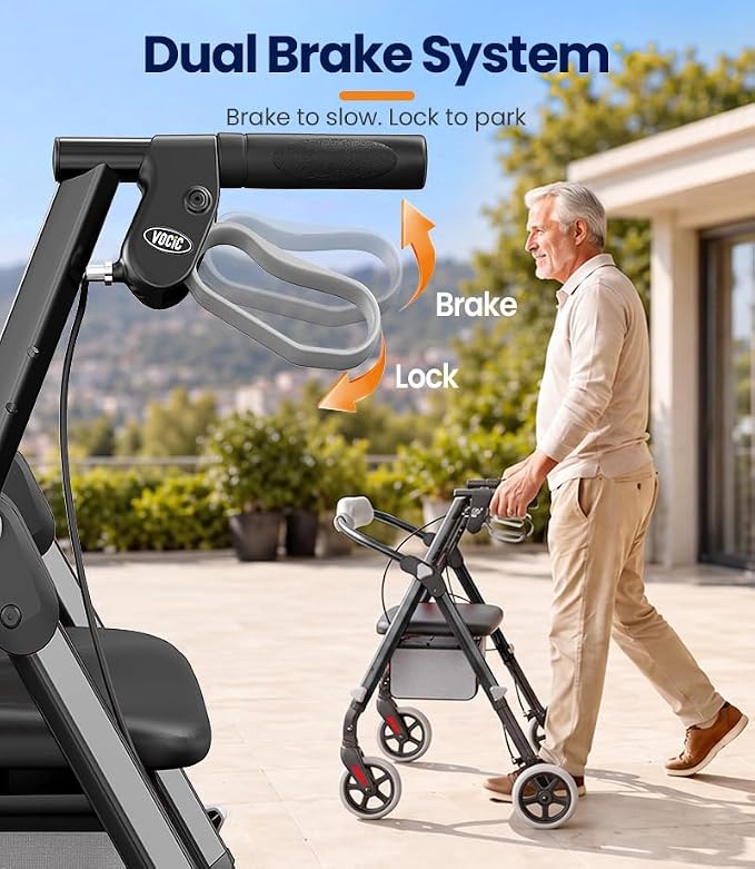 VOCIC Z11 Rollator Walkers for Seniors with Seat, 500 LBS Load, Ultra Wide | High-capacity support, 23" wide frame, ergonomic seat, dual brakes, and slim fold for home, shopping & daily walks, Black
