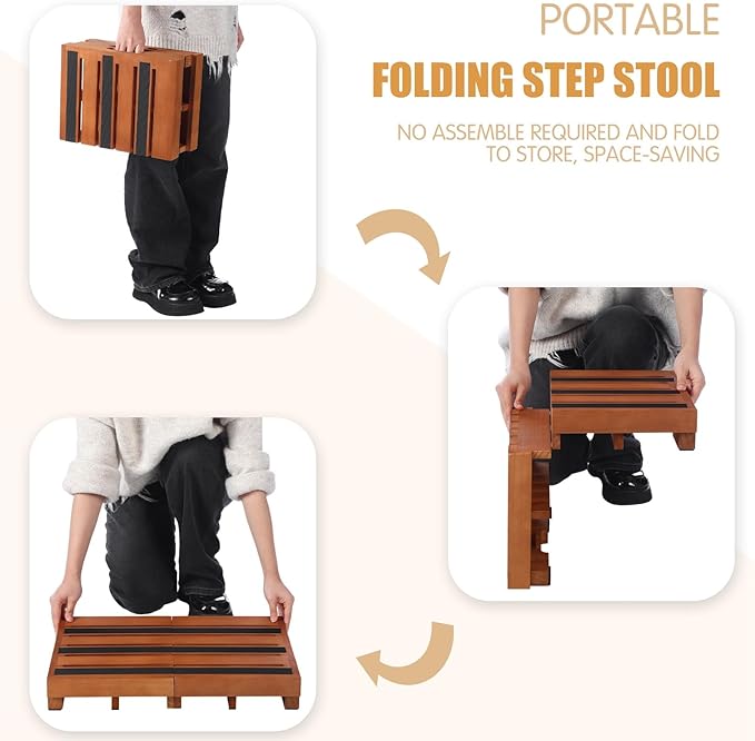 Wooden Step Stool 3 Inch One-Step Non-Slip Outdoor Platform Heavy Duty Portable Half-Step Ideal for Seniors with Knee Issues, Safe Step Stool for Outdoor Bathroom Kitchen Bed (Walnut Color)