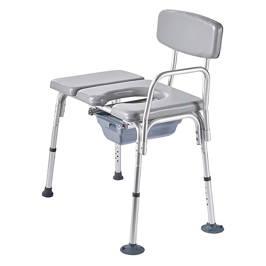 VEVOR Bedside Commode Chair, 500 lbs Load Capacity, 4-in-1 Portable Toilet and Raised Toilet Seat with Detachable 5L Bucket, Padded Seat and Backrest, Adjustable Height Adult Potty Chair for Seniors