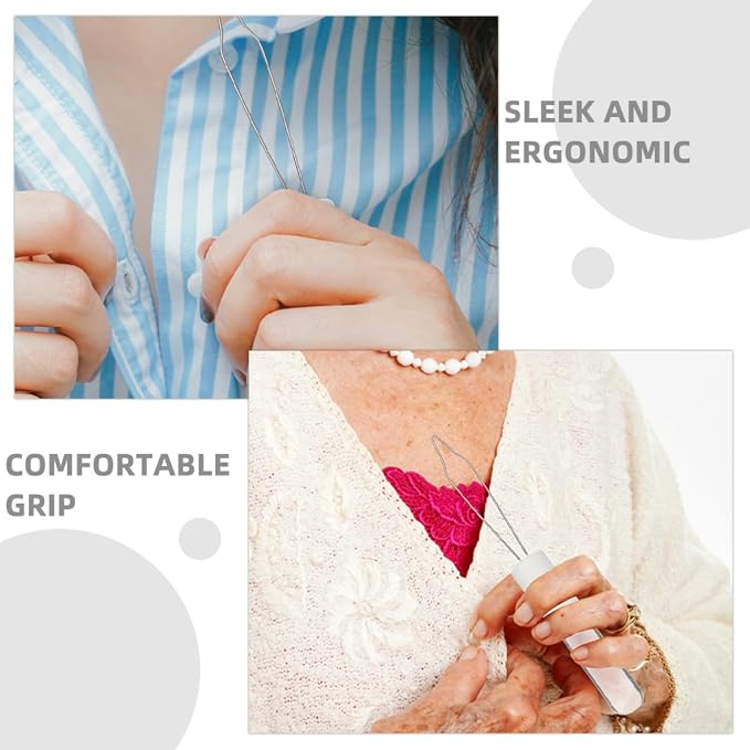 2pcs Button Hook and Zipper Puller Dressing Aid Tool with Acrylic Handle for Seniors and Elderly, Button Assist Device for Shirts, Coats, Pants, and Arthritis Support