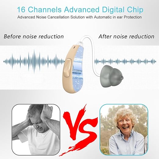 LH11 Plus TrueSound16-Channel Rechargeable Hearing Aids for Seniors，Waterproof OTC Hearing Device with AI Noise Cancellation & Magnetic Charging Case