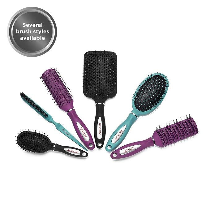 Revlon Straight & Smooth Soft Touch Paddle Hair Brush Set, Black + Berry