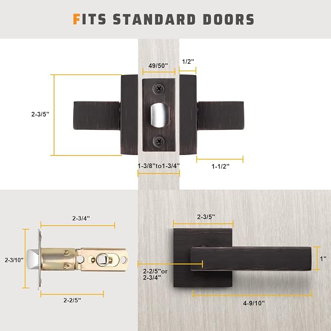 KNOBWELL 4 Pack Passage Door Handle Interior, Oil Rubbed Bronze Door Handles for Closet/Hallway Without Lock, Pull Only Square Door Knob with Levers