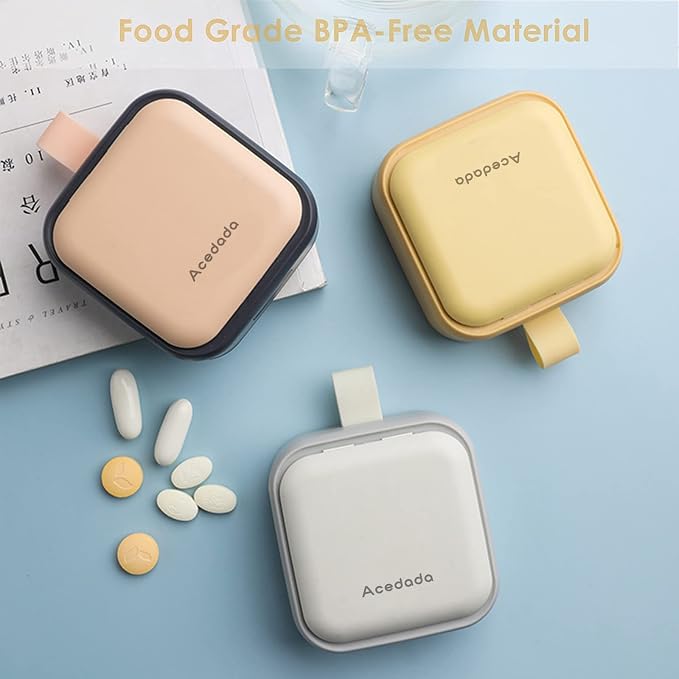 Small Pill Case, Cute Pill Box - Acedada Travel Pill Organizer, Portable Daily Pill Vitamin Container for Purse Pocket, Compact Medicine Holder for Medications, Fish Oils, Supplements, Yellow