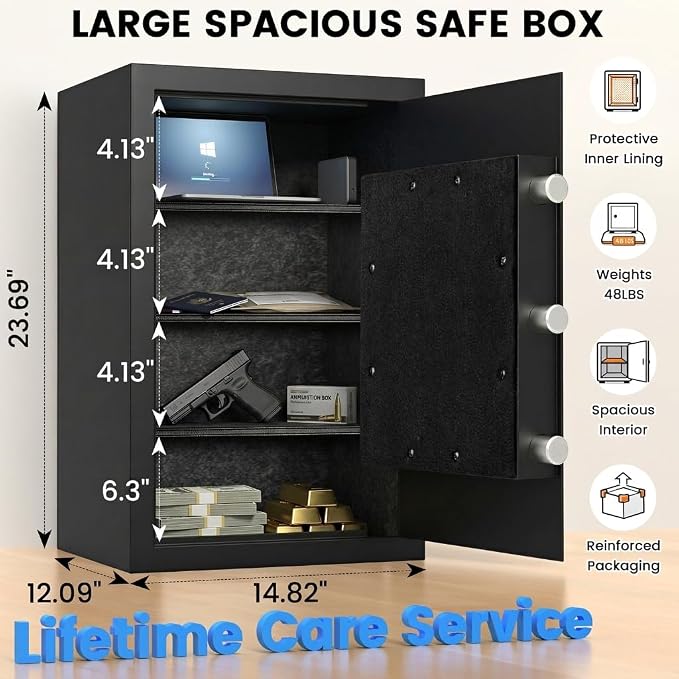 [𝟮𝟬𝟮𝟲 𝗡𝗲𝘄] 23.69'' Tall Fireproof Safe for Home, 1800°F Fire Protection for 60 Minutes, Fire and Water Proof Safe Box with Mechanical Lock, Removable Shelf for Documents, Cash and Valuable