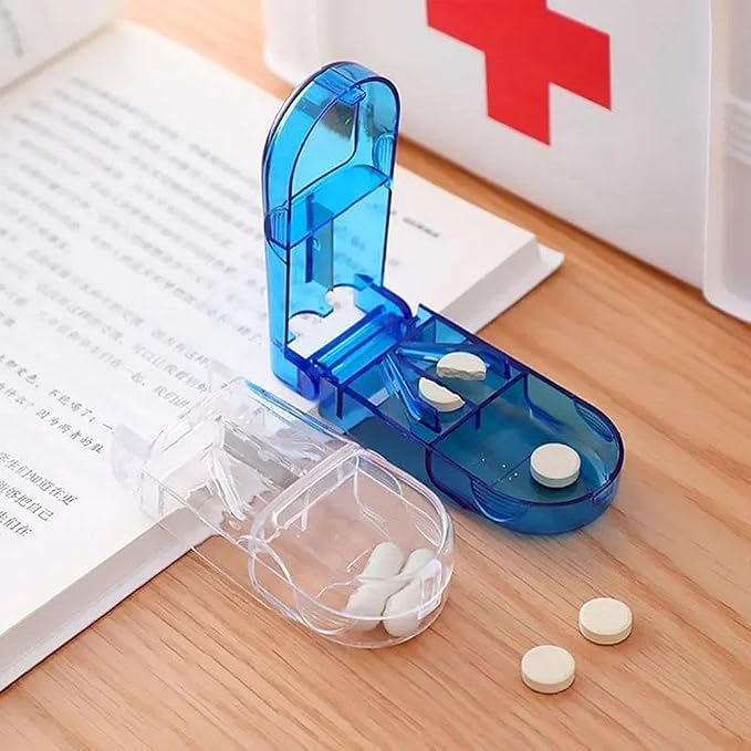 2 Pcs Pill Cutter Splitter, Cuts Pills for Small and Tiny Pills Tablet Splitter with Guard Pill Cutter and Crusher Cuts Pills for Cutting Small Pills or Large Pills in Half Daily Medicine Organizer
