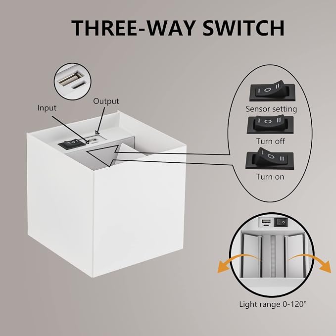 2 Pack Motion Sensor Wall Sconces, 12W 6000mAh Rechargeable Indoor LED Wall Lights, 3‑Color Adjustable Magnetic No Drill Mount Wall Lamp for Bedroom Hallway Stairway Closet, White
