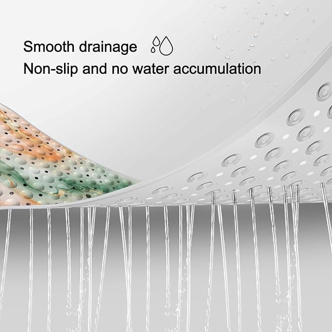 LNOND Marble Bath Tub Mat Non Slip, Extra Long 40 X 16 Inch Anti Slip Mat for Bathtub, Orange Green Marble Shower Mat with Drain Holes and Suction Cups, Machine Washable