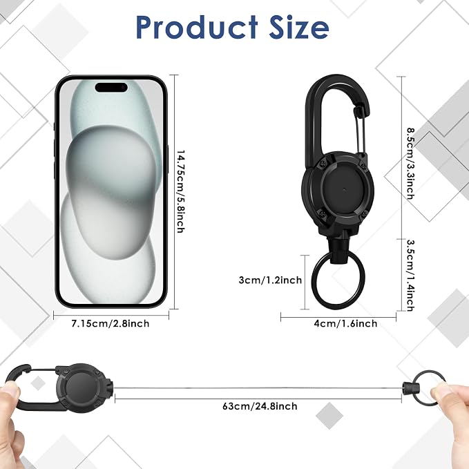 Retractable Keychain 4 Pieces Heavy Duty Carabiner Badge Holder Retractable Badge Reel ID Holder Extendable Key Ring Key Holder for 8 oz ABS Casing with 24 inches Steel Cord