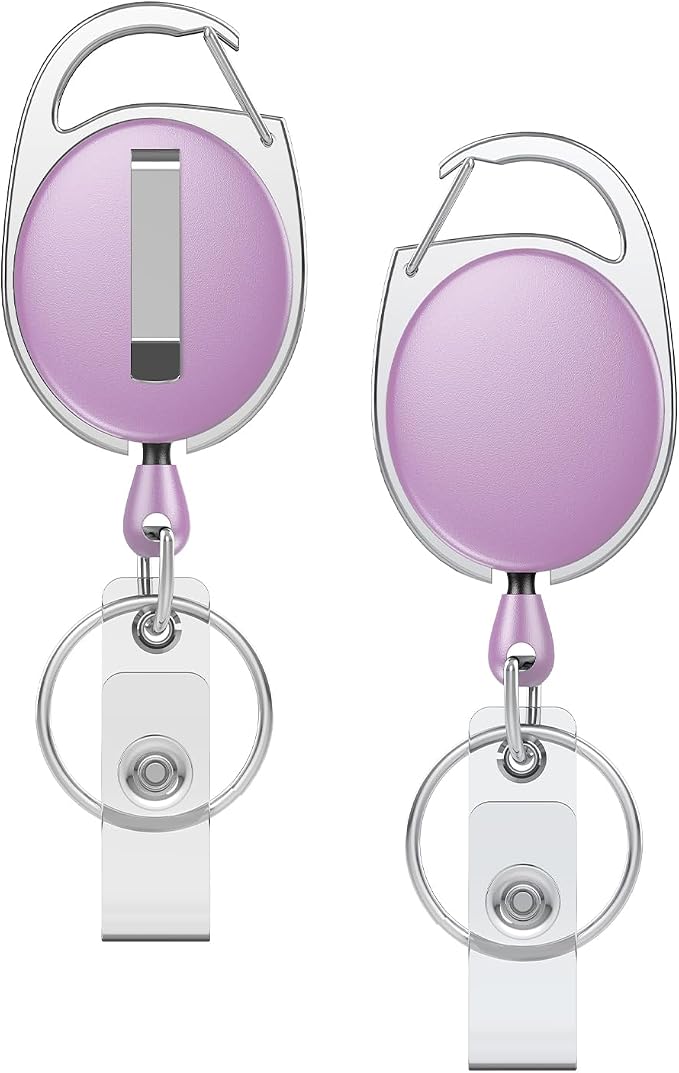 Uniclife 2 Pcs Retractable Badge Reel Keychain Clip Light Purple | Heavy Duty, Badge Holder Clip for Keys and ID Card, Key Chain Extender Aluminum Alloy Carabiner, with Carabiner Belt Clip
