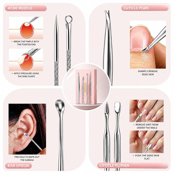 ZIZZON Nail Clippers Kit Manicure Pedicure Set with Holographic Case(Pink) | 12-Piece Set with Thicker Steel, Precision-ground Cutting Edges, and Smooth-finished Tools for Clean, Precise Trimming.