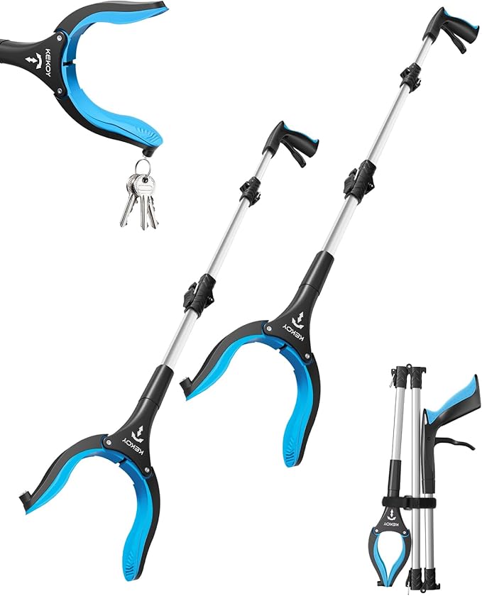 32 Inch Grabber Reacher Tool for Seniors 2 Pack, Foldable Reacher Grabbers Pickup Stick with Anti-Slip 360° Rotating Jaw, 4" Wide Extended Claw with Magnet for Disabled, After Surgery Recovery