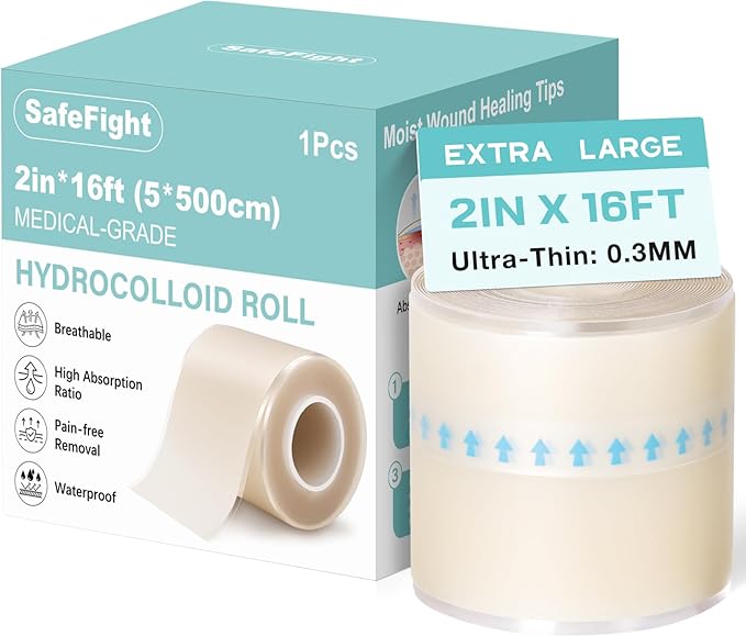 Hydrocolloid Roll for Wound Care, Medical-Grade Hydrocolloid Patch Bandages with Self-Adhesive, Cut-to-Size Ultra Absorbent, Flexible & Waterproof, First Aid Kit Essential (2in*16ft)