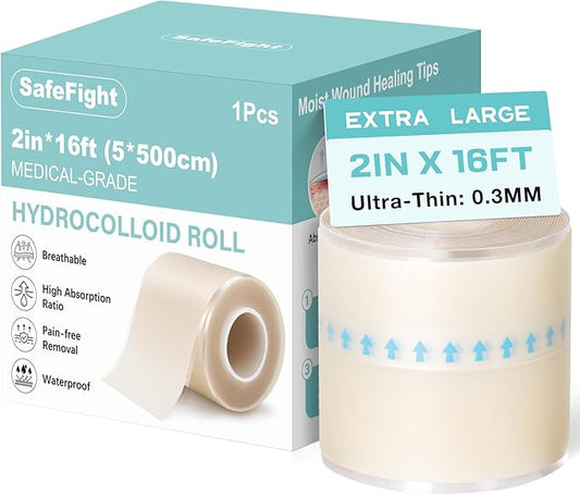 Hydrocolloid Roll for Wound Care, Medical-Grade Hydrocolloid Patch Bandages with Self-Adhesive, Cut-to-Size Ultra Absorbent, Flexible & Waterproof, First Aid Kit Essential (2in*16ft)