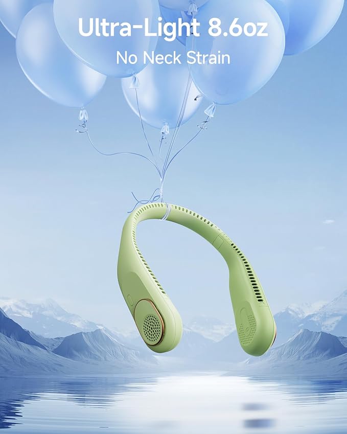 SWEETFULL Portable Neck Fan: 5200mAh Bladeless Personal Fan | 4 Speeds, 20H Max Runtime, No Hair Twist Quiet Wearable Fan for Travel | Birthday Gifts for Men Women Mom Dad
