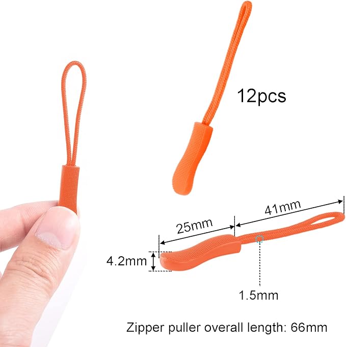 CooBigo 12Pack Zipper Pull Replacement, Golf Bag Zipper Pull Replacement Tab for Backpack, Jackets, Pants, Boots, Coats, Luggage - Orange(Universal Extender)