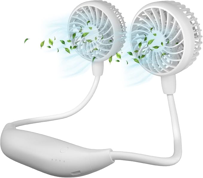 HandFan Upgraded Neck Fan with 5000mAh Rechargeable Battery, 26H Longest Runtime - 6 Speeds Visible Blades Portable Fan, 360° Flex Neck for Park/Game/Travel, Safety Grille & Hair Protection (White)