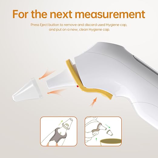 Femometer Family Ear Thermometer for Adults and Kids, Yellow | 1s Fast Accurate Reading, 30-Memory Recall, 3-Color Fever Alert, ℃/℉ Switchable, Silent Mode, with 24 Disposable Probe Covers