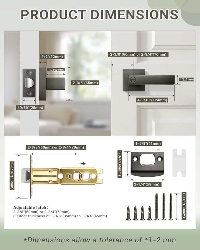 KNOBWELL 3 Pack Interior Door Knob with Lever Bathroom Bedroom Door Handle with Lock Gunmetal Black Square Handleset
