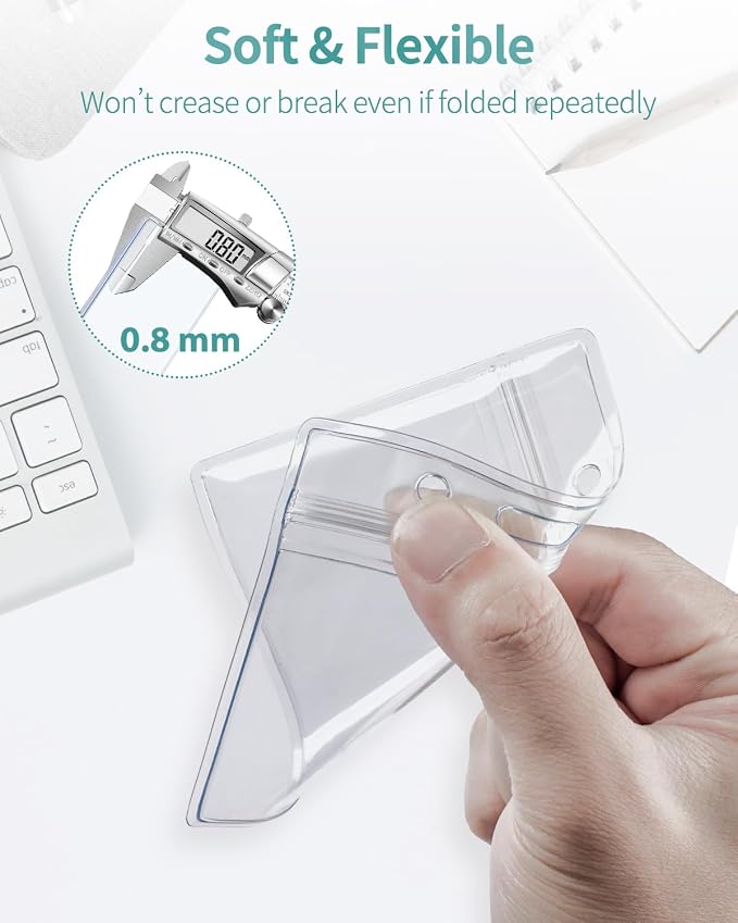 Uniclife Badge Holder Horizontal Clear Plastic Case with Retractable Badge Reel Carabiner Clip Soft Waterproof Card Protector for Proximity Cards IDs Credit Cards Driver’s Licenses and Passes, 2 Pack