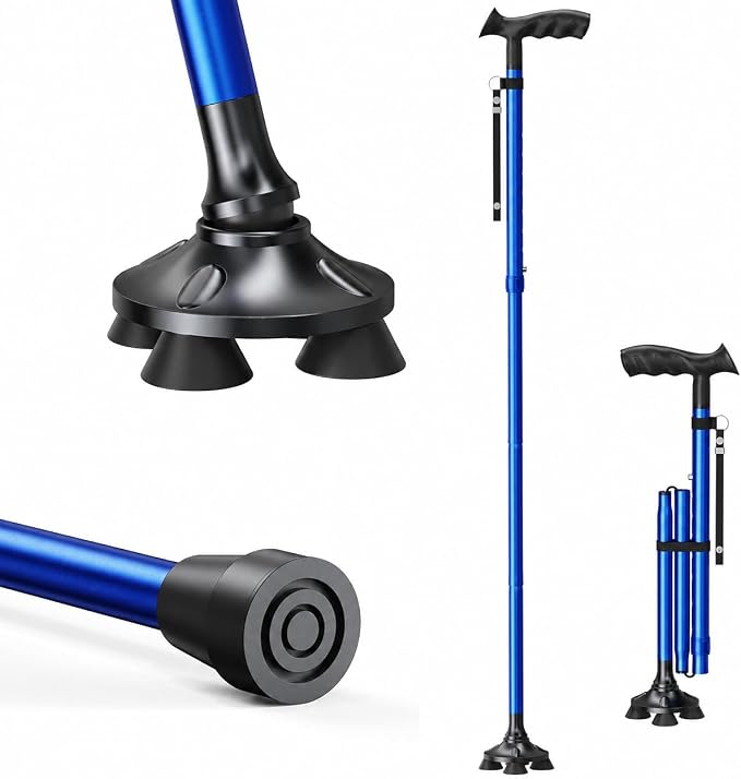 Walking Cane for Men & Women, Sturdy Walking Sticks for Seniors | Foldable, Adjustable, All Terrain Tips for Daily Use/Travel, Comfort Grip, Free Standing, Heavy-duty Aluminum, Black