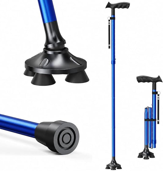 Walking Cane for Men & Women, Sturdy Walking Sticks for Seniors | Foldable, Adjustable, All Terrain Tips for Daily Use/Travel, Comfort Grip, Free Standing, Heavy-duty Aluminum, Black