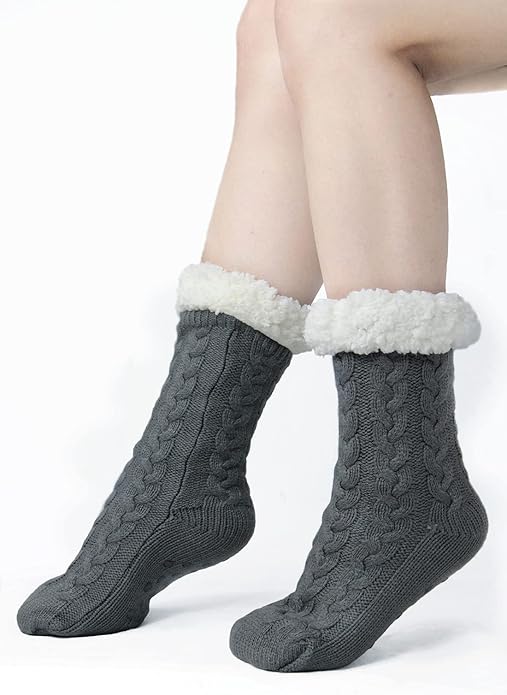 Slipper Socks for Women with Gripper - Winter Non Slip Thick Fuzzy Socks - Warm Cozy Christmas Gift