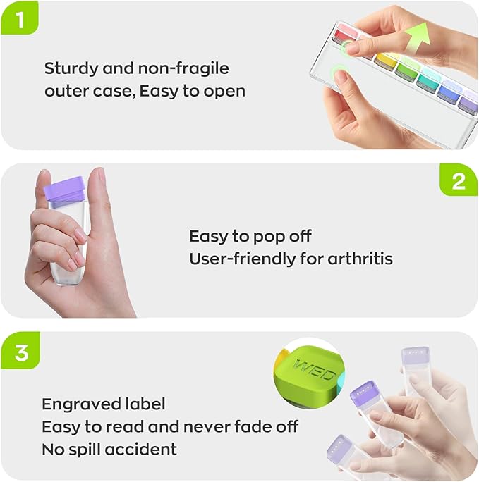 Weekly Pill Organizer 1 Time a Day, HIONXMGA Detachable Travel Pill Box 7 Day, Large Medicine Pill Case Container for Daily Medication Vitamin Supplement Fish Oil, Portable Week Pills Holder, White