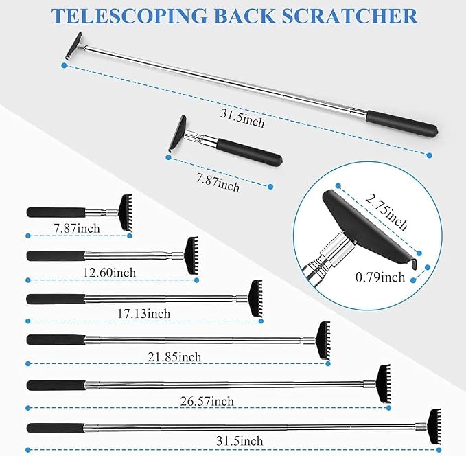 Oversized Portable Extendable Back Scratcher, Upgraded Metal Stainless Steel Telescoping Back Scratcher Tool with Canvas Carrying Bag