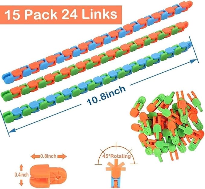 144pcs Random 24 Links Wacky Tracks Snap and Click Fidget Toys, Finger Sensory Toys, Snake Puzzles for Stress Relief, Party Bag Fillers, Random Color, Carnival Gift