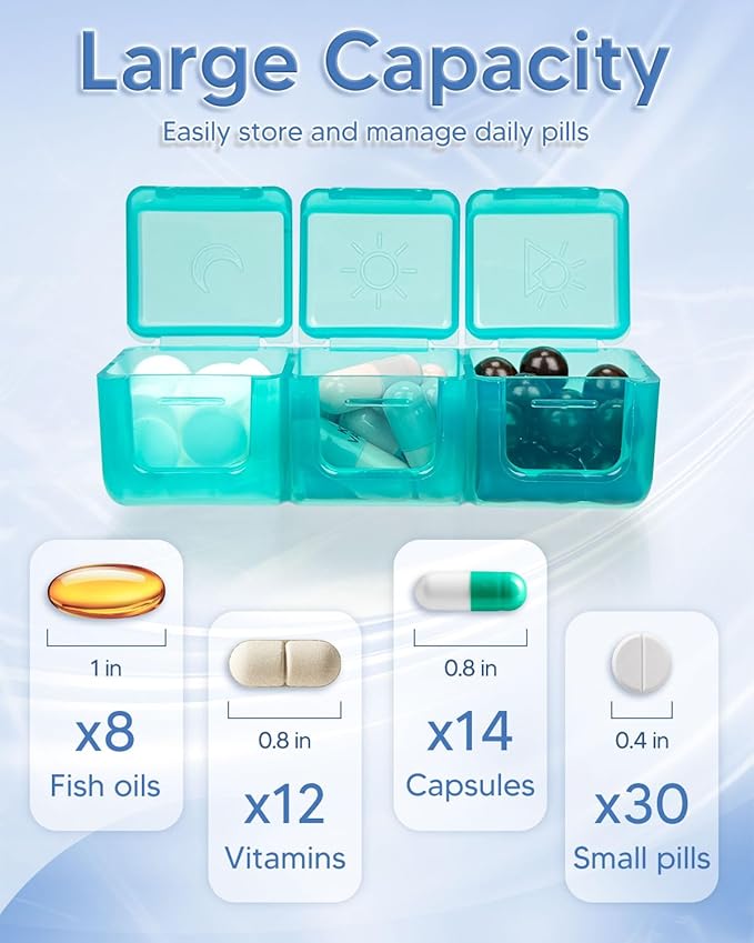Monthly Pill Organizer 3 Times a Day – Yonlog Large Medicine Box with Weekly Travel Bag, Pill Cutter, Easy-Open Pick, Pill Taker Tool, and 2 Medication Stickers (Black, 3 Times a Day)