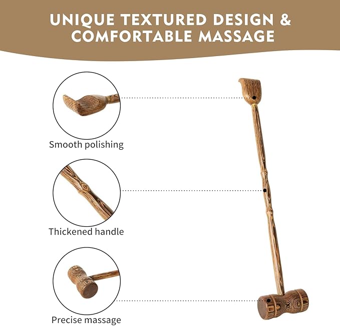 Wood Back Scratcher with Massage Hammer: 100% Natural Wood Traditional Finger-Like Back Scratchers for Adults Men Women,19Inch Thicken Extended with Body Massager,Strong & Sturdy Gifts