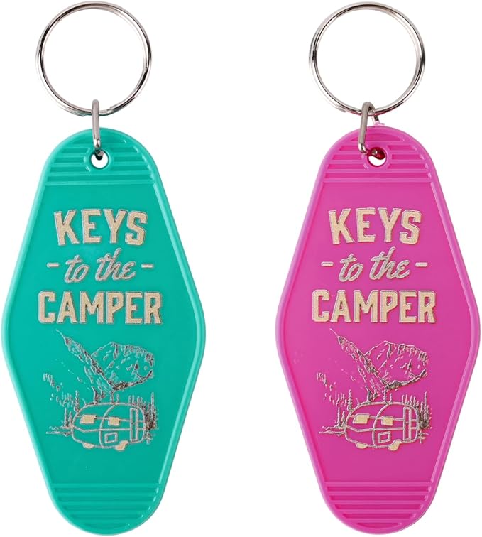 Mikovivi 2pcs Camping Keychain, Plastic Camper Keychain Holder RV Accessories for Men & Women, Thoughtful Gifts
