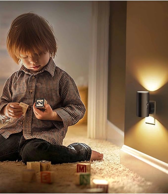 4 Pack LED Night Light Plug in, Dusk to Dawn Sensor,5-300LM Adjustable Brightness, Soft White 3000K,Dimmable Night Lights for Kitchen,Hallway Bedroom,Stairs